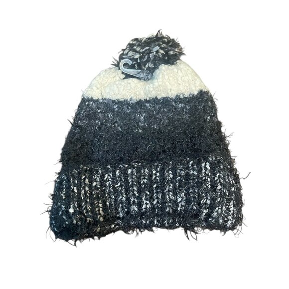 Charter Club Women's Mixed Media Chenille Cuff Beanie Hat Black Ivory Retail $40 - Picture 2 of 8